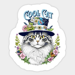 Cool Cat in a Floral Hat Sticker